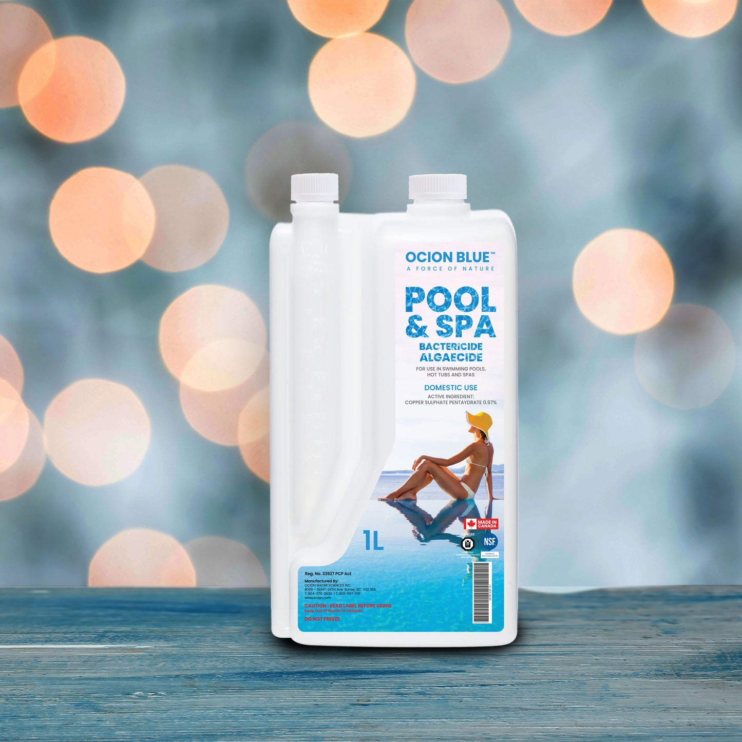 1L Ocion Blue + Test Strips (pH, Alkalinity, & Copper) (Hot Tubs)